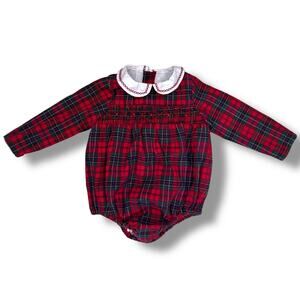 Edgehill Collection x Darby Fallon Plaid Bubble Romper Baby 9M Holiday Christmas